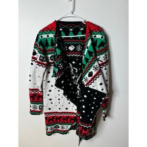 Holiday Christmas Fair Isle Cardigan Hockey Print Sz: Large